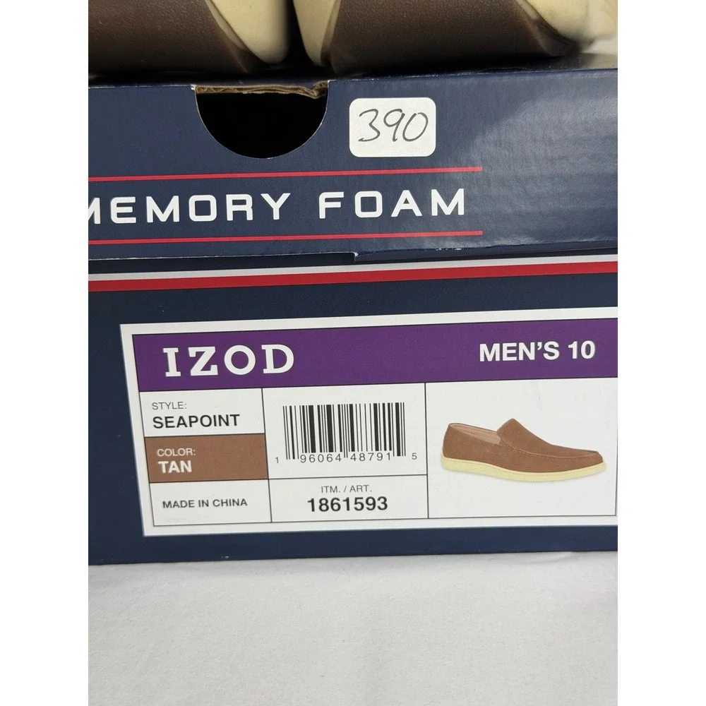IZOD Mens Seapoint Loafers Size 10 Tan Memory Foam Slip On Shoes 1861593